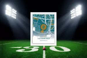 Jacksonville Jaguars TIAA Bank Stadium Posizione Mappa NFL Stadio Decorazione Artistica - Foto 1 di 6