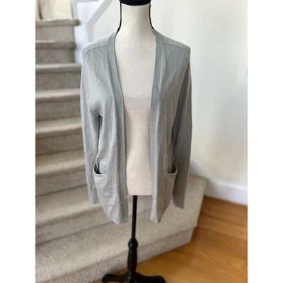 Cárdigan abierto Donna Karan gris pizarra claro seda cachemir manga larga Foto 1 de 4