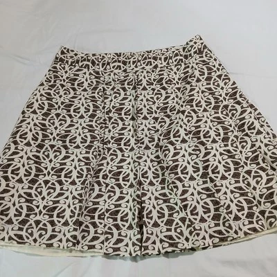 Merona 16 百褶裙棕色和奶油色几何全衬里侧拉链膝盖/米尼 — 第 1/4 张图片