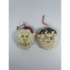 Set of 2 Vintage Salt Dough Santa Claus Christmas Ornaments  - Picture 1 of 5