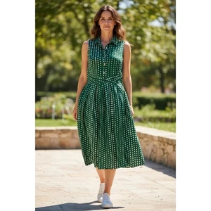 NWT 11 1 Tylho Polka Dot Green Sleeveless Shirt Dress Midi Fit Flare Size Small - Picture 1 of 5