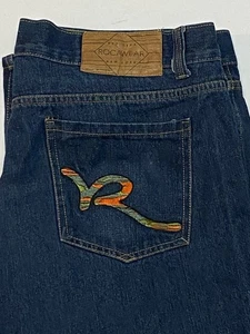 Rocawear Classic Fit Size 44 x 32 Script Logo Dark Denim Jeans Y2K - Picture 1 of 10