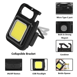 Schlüsselanhänger Magnet USB Wiederaufladbar LED COB Arbeitsleuchte Lampe Mini Taschenlampe Taschenlampe - Bild 1 von 9