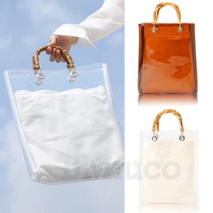 Damas Bolsos de Vinilo Suave PVC Bolso de Bambú Bolsos Transparentes Bolso de Mano con Embrague Transparente - Imagen 1 de 14