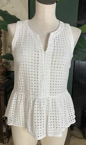 nordstrom halogen women XS White cotton eyelet sleeveless peplum unlined top R - Picture 1 of 6
