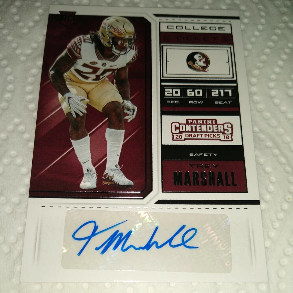 Trey Marshall 2018 Contenders Autograph Rookie #252 FSU Seminoles Denver Broncos - Image 1 of 1