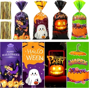 200 PCS Halloween Treat Bags, Halloween Goodie Bags with Twist Ties, Halloween C - Picture 1 of 7