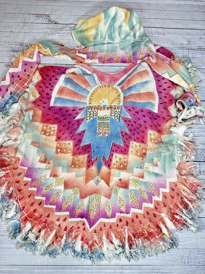 Medieval Renaissance Cape Cloak Hood Long Handmade Hand Painted Fringe Colorful - Image 1 of 4