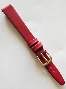 12 mm - Banda de reloj de cuero de superficie lisa roja / (hebilla/alfileres dorados incluidos) - Imagen 1 de 3