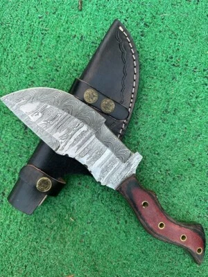 Hecho a mano Damasco Acero Caza Skinning Tracker Fijar Hoja Cuchillo Mango Micarta Foto 1 de 4