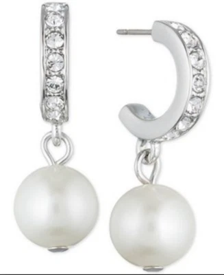 Givenchy Silver-Tone Imitation Pearl and Pavé Hoop Drop Earrings  - Image 1 of 3