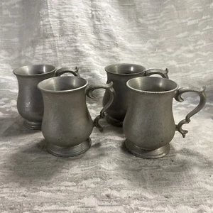 4 Pewter MUGS COFFEE CUPS BEER STEINS Queen Anne Style Vintage 4 1/2" -- 7858 - Picture 1 of 6