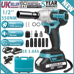 Cordless Electric Impact Wrench Drill Gun Socket Set + 2 Battery For Makita 18V - Picture 1 of 16