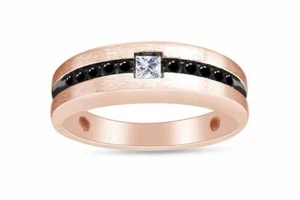 0.50ct Black I2-I3 Natural Diamond 0.925 Rose Gold Plated Silver Ring - Picture 1 of 7