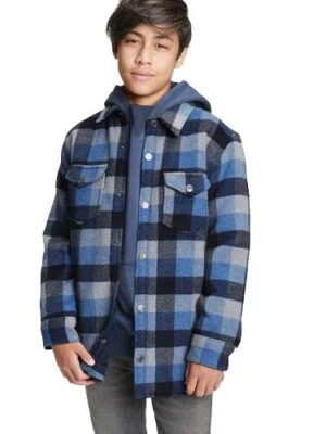 全新带标签 GAP 青少年男孩蓝色格子格子绗缝衬衫夹克 L — 第 1/4 张图片