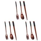 3X Wooden Flatware Set, Wooden Portable Set Chopsticks Spoon Fork Tablewar I3L5