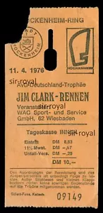 Hockenheim Ring 1976 - Jim Clark Rennen Eintrittskarte - Billett Ticket ~6x13cm - Bild 1 von 1