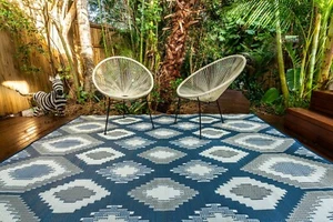 200 cm x 270 cm POSITANO BLUE Outdoor/Indoor Rug/Mat Waterproof - Picture 1 of 6