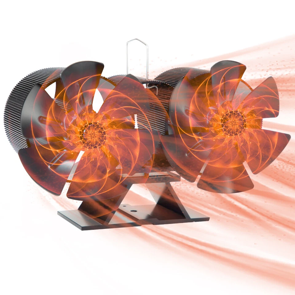 Dual Heads Wood Burning Stove Thermal Fan Heat Powered Log Burner Fireplace Fan - image 1 of 4