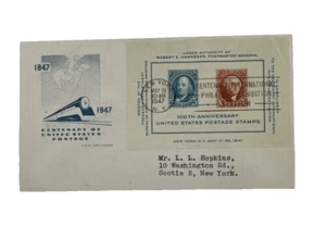 1947 US Postage Stamp Centennial Philatelic Exhibition Cover New York FDC - Picture 1 of 3