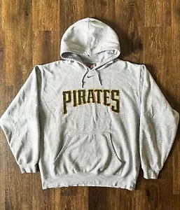 Vintage Nike Silver Tag Center Check Swoosh Pittsburgh Pirates Y2K Hoodie Mens L - Picture 1 of 8