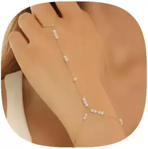 Hand Chain Bracelet Gold Ring Dainty Rhinestone Finger Jewelry Women Teen Girls - Picture 1 of 2
