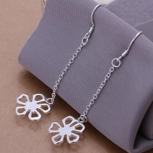 Pendientes colgantes de gota de flores de trébol de plata 925 para mujer moda joyería retro - Imagen 1 de 6