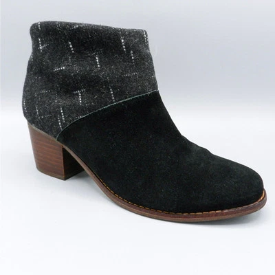 Toms Leila Wool Flannel Suede Ankle Boots US 7.5 Gray Back Zip Chelsea Booties - Image 1 of 4