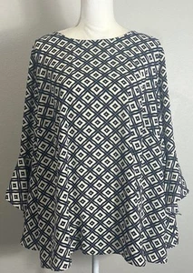 Kasper Multicolor Geo Print Flared Bell Sleeve Pullover Blouse Plus Size 3X - Picture 1 of 8