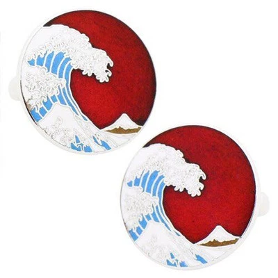 Gemelli Hokusai Wave - Cloisonne giapponese rosso - Immagine 1 di 4