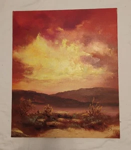 Mid Century Oil on Canvas beautiful Sunset by Argentine Artist Segundo Huertas - Picture 1 of 3
