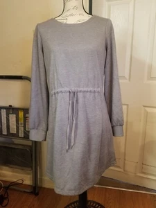 A New Day Dress Small Gray Fleece Athletic Round Nk LSlv DrwStr Wst Knee Length - Picture 1 of 12