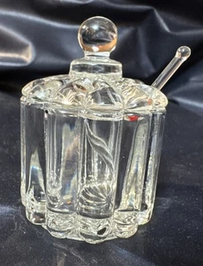Heisey Glas Kristallolith Senftopf Deckel & Löffel Gewürzdose gerippt - Bild 1 von 3