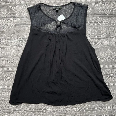 Blusa Top FOREVER 21 + NUEVA CON ETIQUETAS Negra Encaje Arrugado 3X Cuello Atado Capricho Romántico Foto 1 de 4