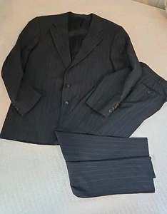 Vtg Chaps Ralph Lauren Men's Grey Pinstripe Suit Blazer Pants 44 R Wool - Picture 1 of 10