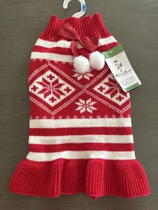 HOUSE OF BARKER Red White CHRISTMAS SWEATER DRESS Dog/Puppy MEDIUM NWT - Picture 1 of 3