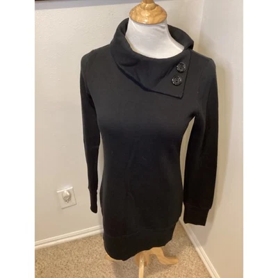 Túnica tresics preta funil pescoço botão detalhe manga longa casual top G - Imagem 1 de 4