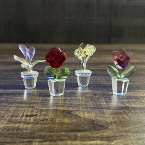 Swarovski Crystal Flowers in Pot Figurine Rose Tulip Calla Narcissus Set Of 4 - Picture 1 of 9