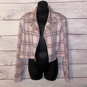 CABI Womens Playdate Crop Jacket Size L Pink Plaid Style# 6257 Tailored - Picture 1 of 12
