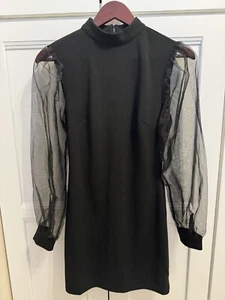 Pariser schwarzes Etuikleid Gr. 6 Organza Ärmel LBD Cocktail Party Abendmode - Bild 1 von 17