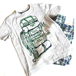 Gymboree Boys sz 5 Backyard Explorer Backpack Tee Green Plaid Shorts Set NWT - Picture 1 of 3