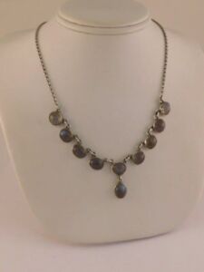 IRIDESCENT MOONSTONE STERLING SILVER COLLAR NECKLACE 16" LONG