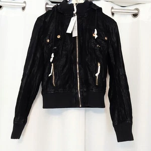 Palomares Sports Girls Jacket Hood Faux Leather & Fur Knit Cuffs Collar NWT - Picture 1 of 12