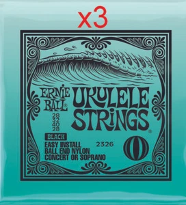 Lot de 3 Jeux de 4 cordes UKULELE ERNIE BALL 2326 Nylon noir à boule 28-32-40-28 - Picture 1 of 2