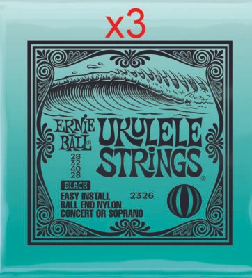 Lot de 3 Jeux de 4 cordes UKULELE ERNIE BALL 2326 Nylon noir à boule 28-32-40-28 - Image 1 of 2