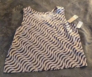 Go Silk Woman 100% Silk Blouse Sz L Ivory Black Red Sleeveless Side Slit. NWT.SH - Picture 1 of 15