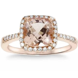 2 5/8ct Cushion Morganite   Halo Engagement Ring 14K Rose Gold - Picture 1 of 32