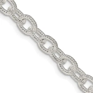 Sterling Silver 6.25mm Fancy Patterned Rolo Chain Necklace - Picture 1 of 4