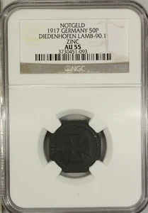 Germany 50 Pfennig 1917 NGC AU 55 Zinc City of  Diedenhofen, Lamb-90.1 Notgeld - Picture 1 of 4