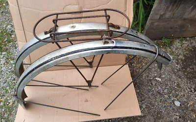 Antique Paire Garde boue aluminium avec porte bagage vélo ancien Alloy  old bike - Photo 1/3